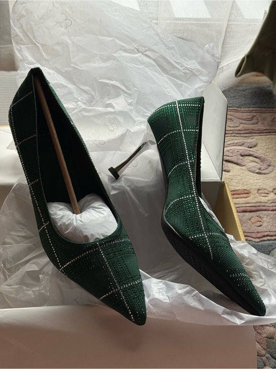 Cosy Island Shoes - Green, Silver & Black Rhinestone Plaid Heels